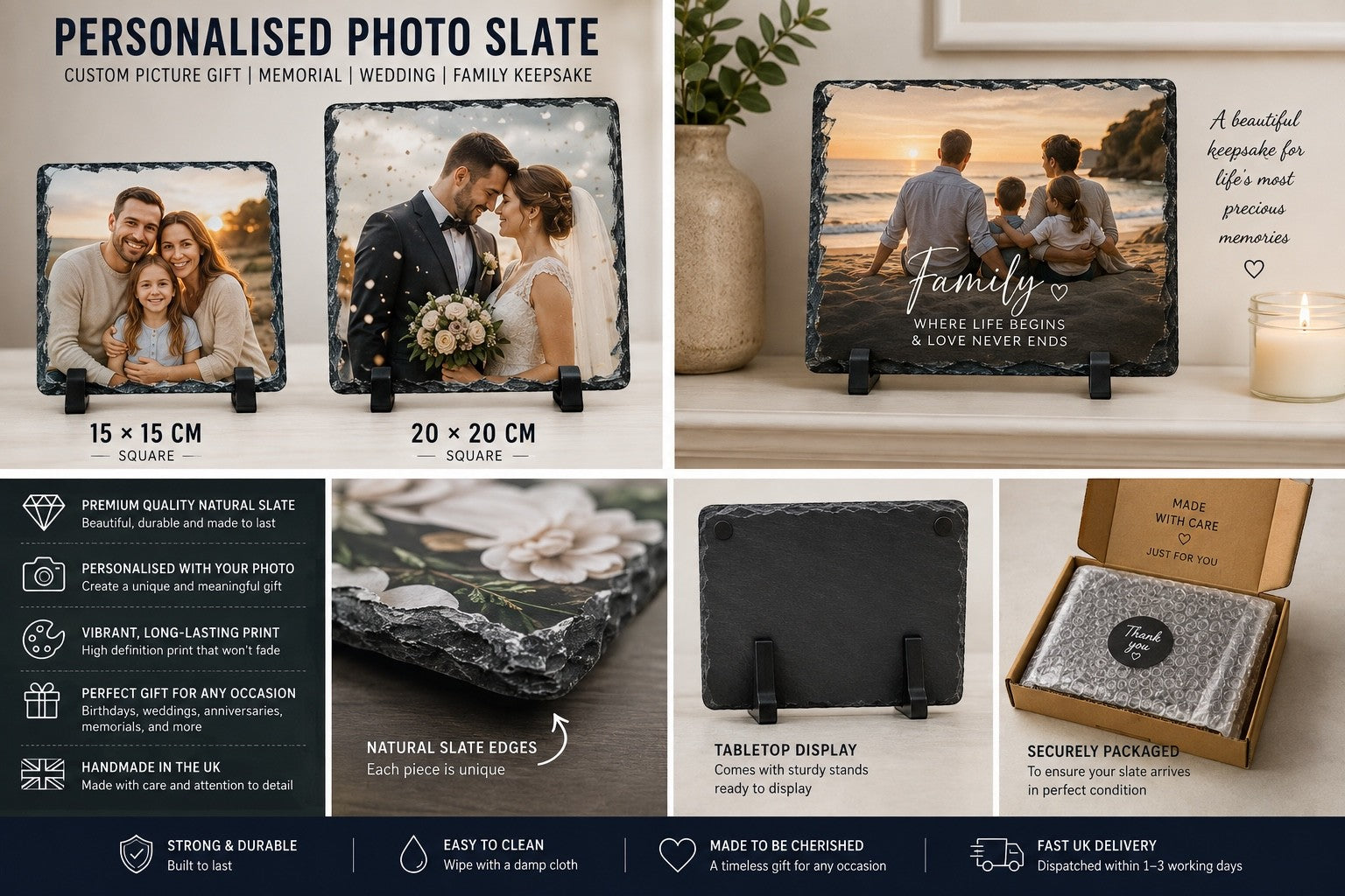Personalised Photo Slate | Custom Picture Gift | Memorial, Wedding & Family Keepsake