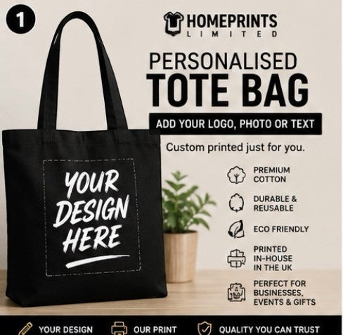 Personalised Tote Bag | Add Your Logo, Photo or Text | Custom Printed Cotton Bag UK