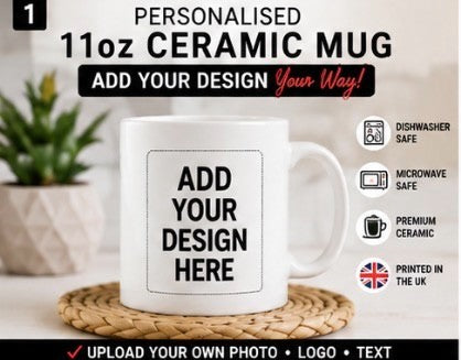 Personalised 11oz Ceramic Mug Custom Photo, Logo, & Text